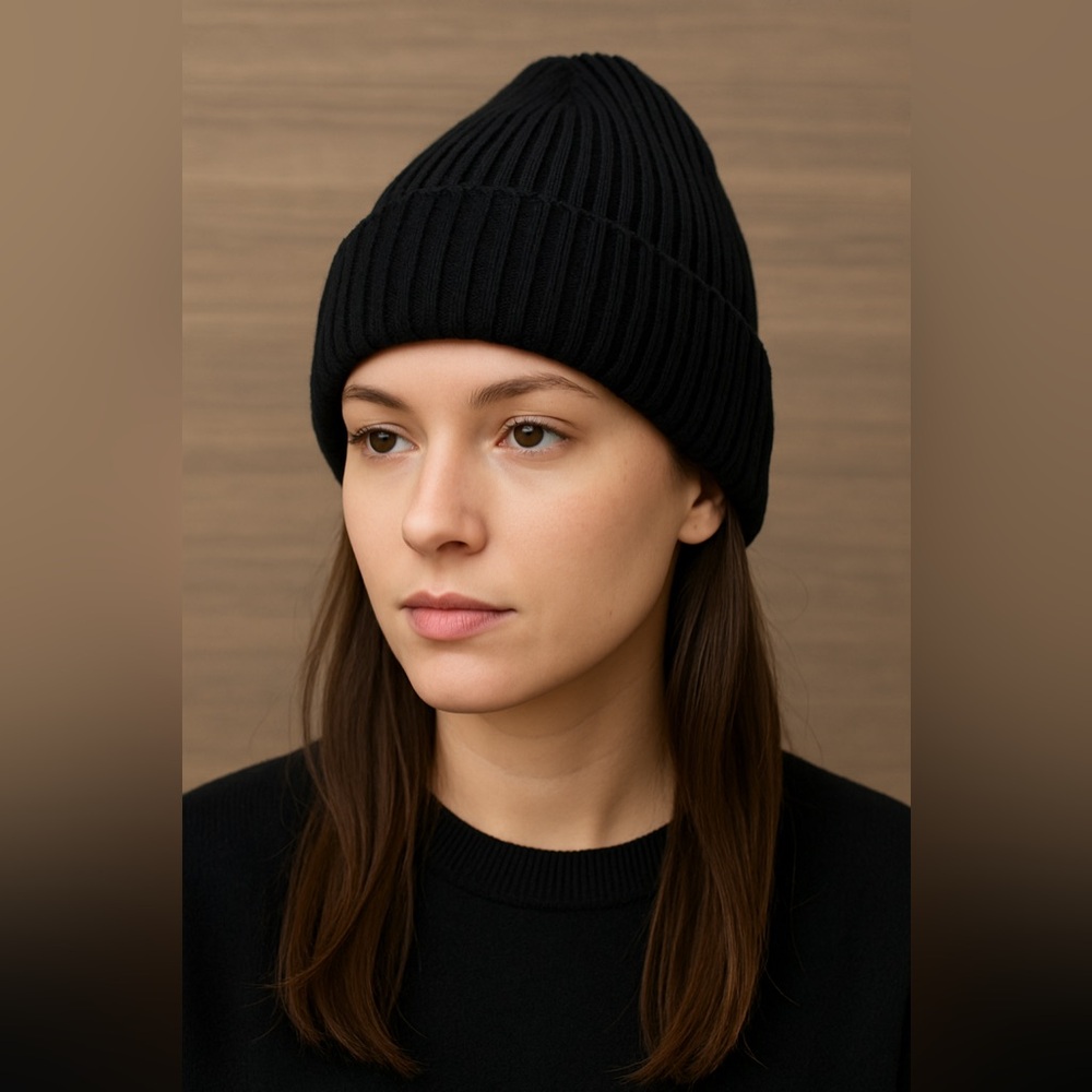 Zara Accessories Black Ribbed Knit Beanie Unisex Soft Stretch Winter Hat
